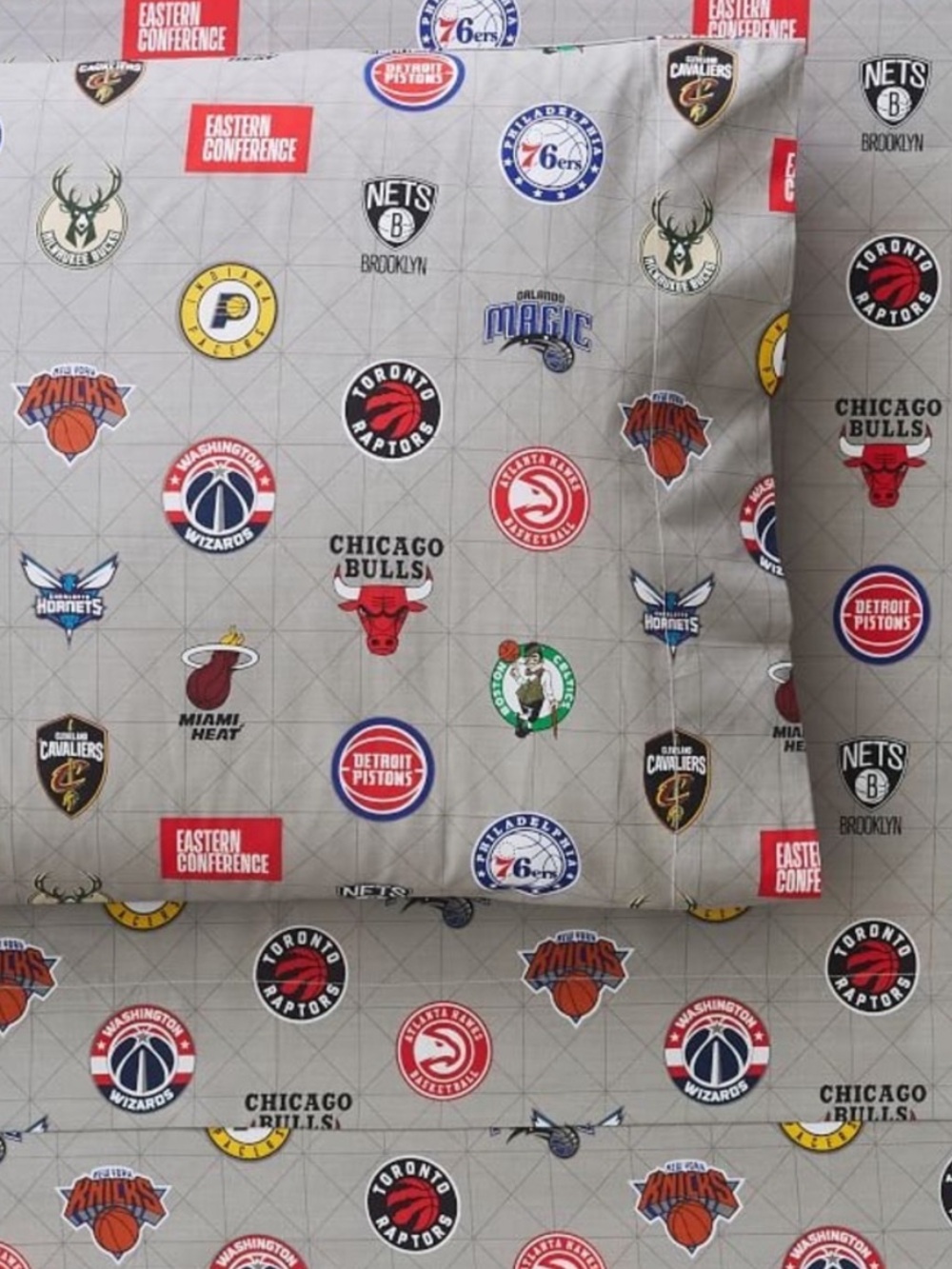 Pottery Barn Teen Twin XL NBA Eastern Conference Basketball Logos Sheet Set